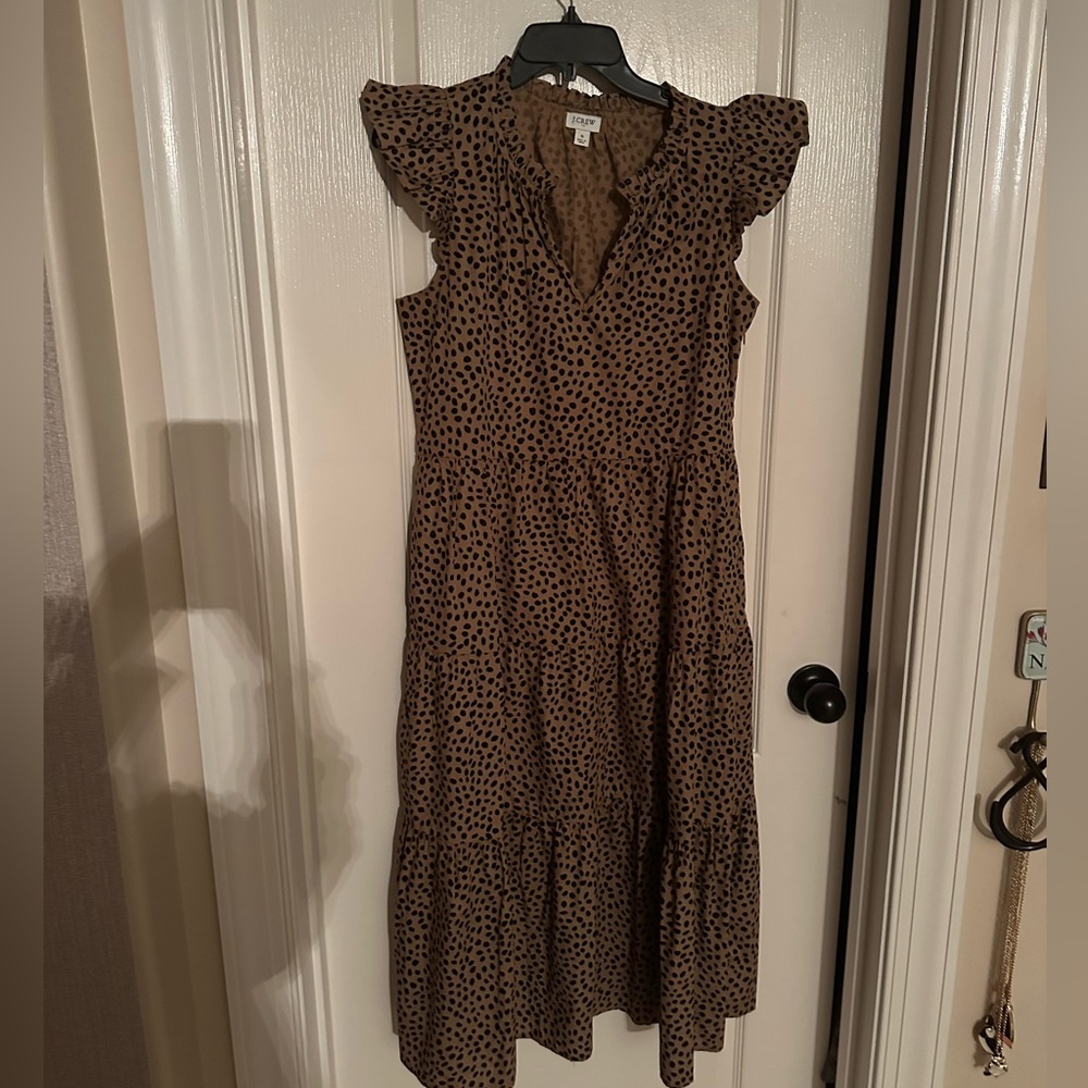 J. Crew Brown Maxi Dress with Black Spot Print